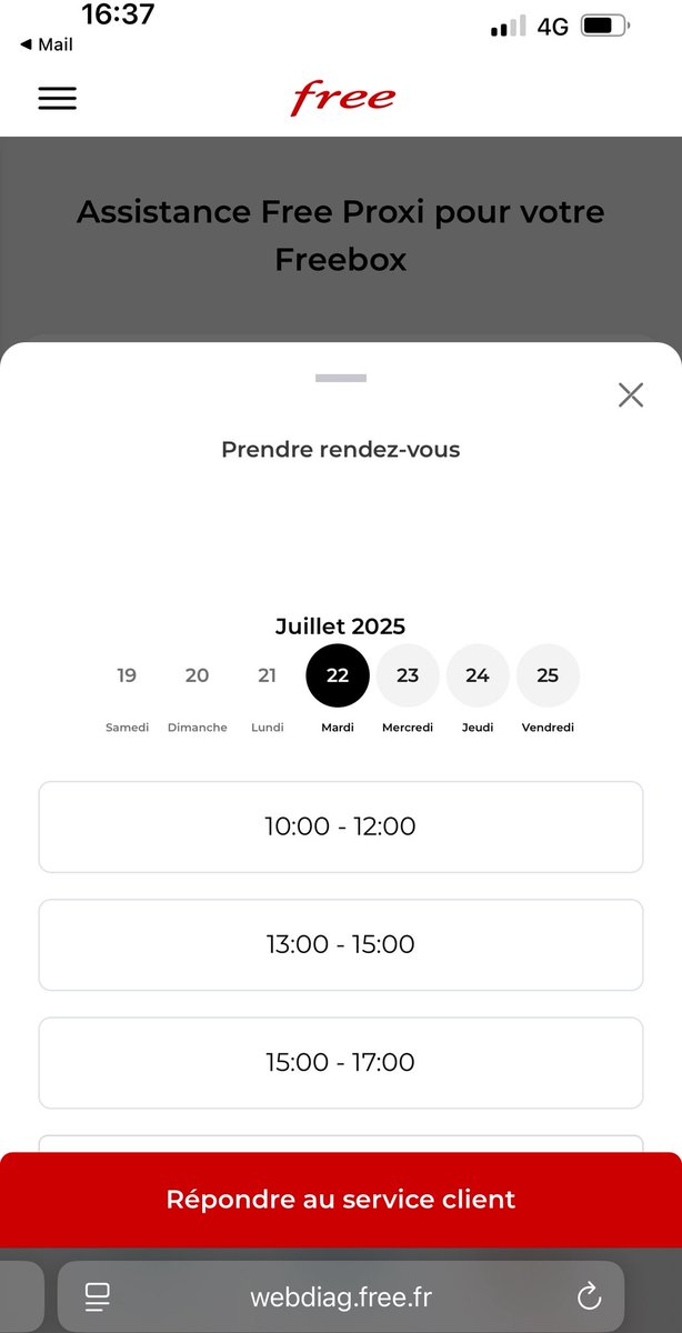 Tout va bien  <a href="/free/">Free</a> <a href="/Freebox/">Assistance Freebox</a> vous passez un bon week-end? 
Plus de box depuis hier, pas d’intervention avant mardi à 10h….. OKLM #Free #Panne #Fibre