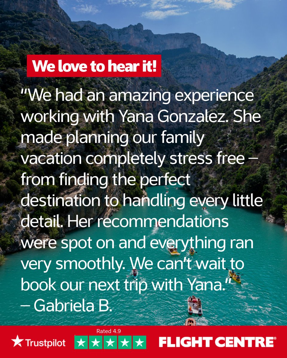 Why stress over planning when our Travel Experts can deliver you a smooth-sailing vacation?! Great work, Yana 🥰

Want to chat with Yana about your next trip? Contact Flight Centre Westboro at (888) 241–8719.