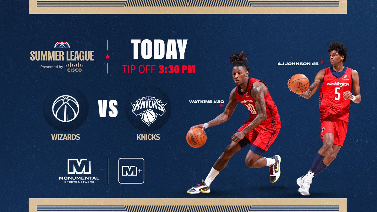 MonSportsNet's tweet image. Saturday hoops are brought to you by @WashWizards Summer League 👏
Watch the match up with New York at 3:30 pm on Monumental Sports Network & Monumental+ 📲