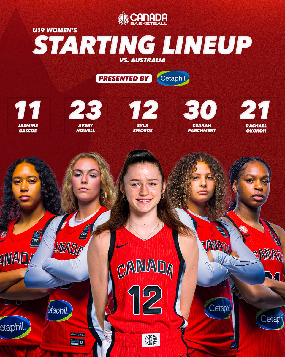 CanBball's tweet image. Today’s starting lineup vs. Japan, presented by Cetaphil 🇨🇦
—
Alignement partant aujourd’hui contre le Japon, présenté par Cetaphil 🇨🇦
#U19Women #Cetaphil