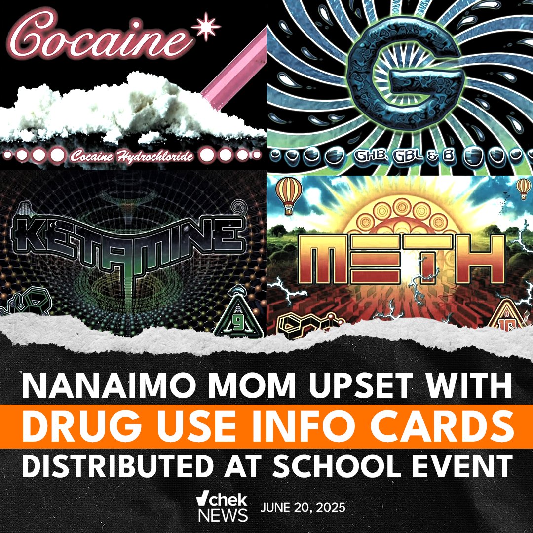 Conservative_BC's tweet image. Cocaine. Meth. Ketamine.
These glossy drug info cards were handed out at a BC school event, and parents are furious.
Instead of teaching kids to stay away from hard drugs, the NDP is normalizing them. This isn’t education. A Conservative government would get back to basics and…