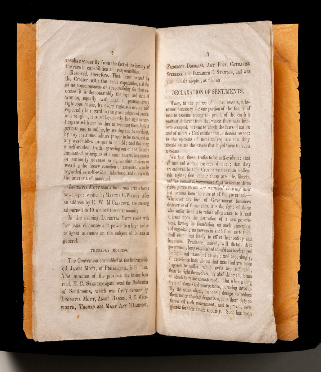 AmRevMuseum's tweet image. #OnThisDay in 1848 in Seneca Falls, 100 men and women signed a Declaration of Sentiments, written by Elizabeth Cady Stanton. See her desk and a copy of an early printing of the Declaration via @historicalpa in our exhibit The Declaration's Journey.
✍️: bit.ly/3MYjbIm