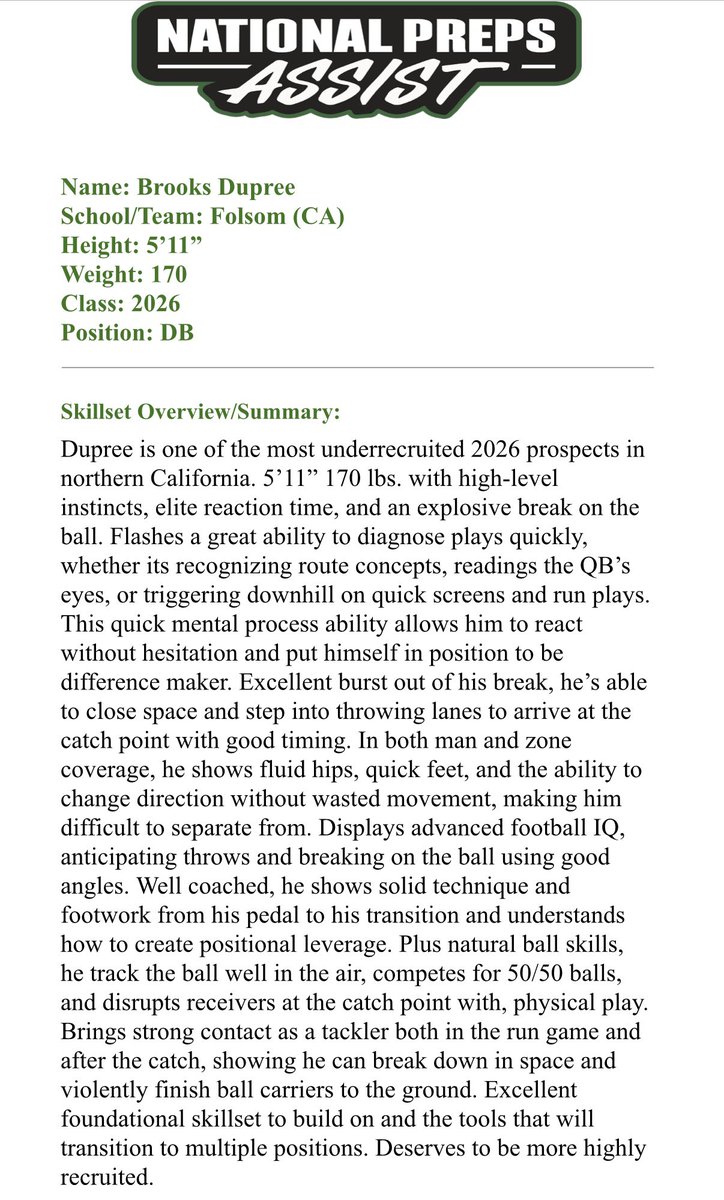 Brooks Dupree CB All-League (@brooksdupree) on Twitter photo Thank you for the amazing write up!! <a href="/JReyes_NP/">Jordan Reyes</a> <a href="/PGregorian/">Paul Gregorian</a> <a href="/PrepRedzoneCA/">Prep Redzone California</a>
#FolsomTwins #FolsomFootball
<a href="/Passing_Academy/">NorCal Passing Academy</a> <a href="/CoachIrsik1/">Coach Irsik</a> <a href="/CoachChoisser/">Scott Choisser</a> <a href="/Coltonjmerriman/">Colton Merriman</a> Thank you for the amazing write up!! <a href="/JReyes_NP/">Jordan Reyes</a> <a href="/PGregorian/">Paul Gregorian</a> <a href="/PrepRedzoneCA/">Prep Redzone California</a>
#FolsomTwins #FolsomFootball
<a href="/Passing_Academy/">NorCal Passing Academy</a> <a href="/CoachIrsik1/">Coach Irsik</a> <a href="/CoachChoisser/">Scott Choisser</a> <a href="/Coltonjmerriman/">Colton Merriman</a>