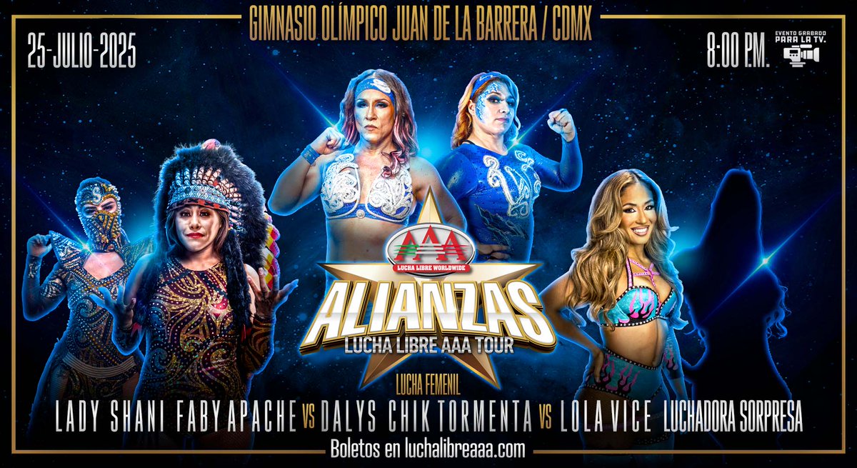 MPenaAAA's tweet image. Lucha femenil en CIUDAD DE MÉXICO 🇲🇽
Viernes 25 de julio, Gimnasio Olímpico Juan de la Barrera.
Boletos disponibles en @luchalibreaaa y @boletomovil