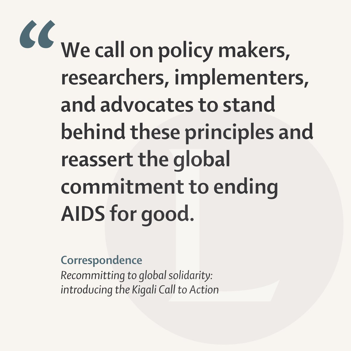 TheLancet's tweet image. Remarkable progress has been made in the response against HIV.
However, this progress is now at risk of destabilisation.
A new letter introduces the Kigali Call to Action, offering a roadmap for revitalising the global response against HIV: hubs.li/Q03xQZ8J0