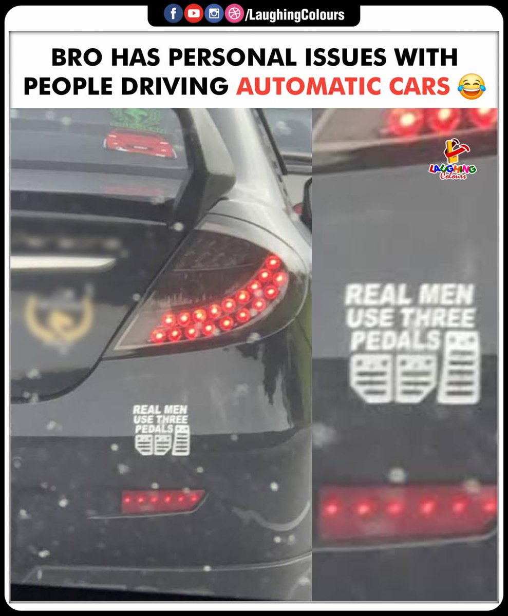 LaughingColours's tweet image. Manual Pride Activated 😂

#ThreePedalsClub #ManualVsAutomatic #CarHumor #GearHeadLife #DrivingOpinions #StickerWars