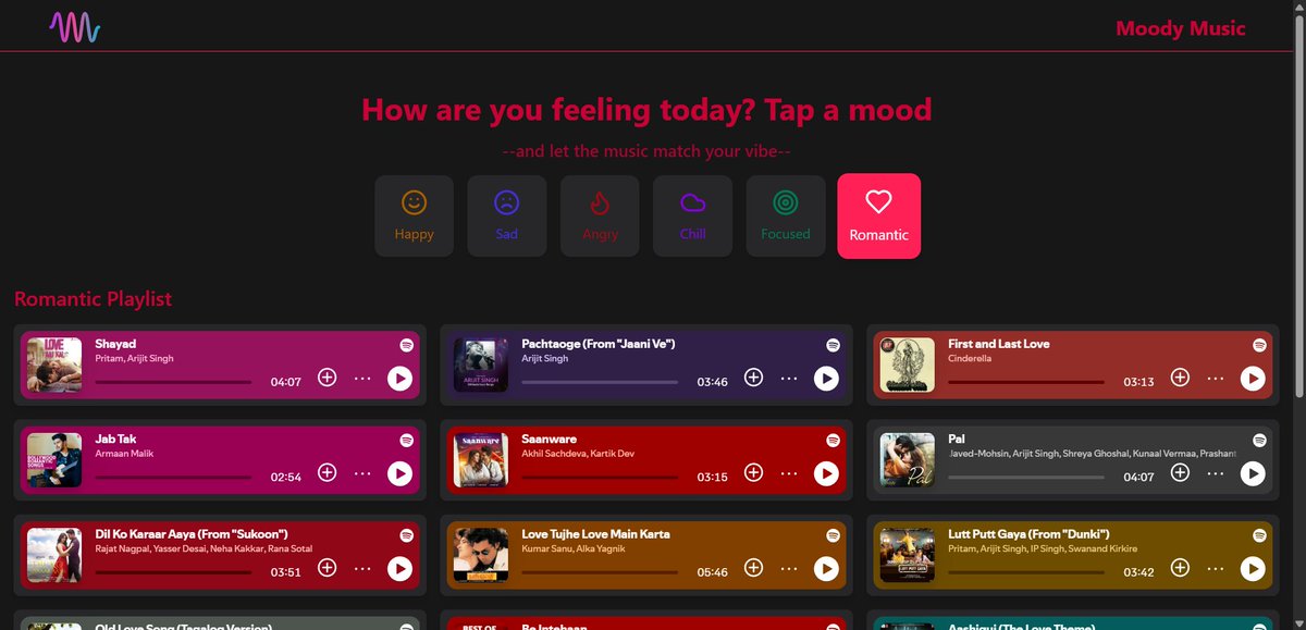RitikRaj4944's tweet image. 🎧 Just dropped my mood-based music app — Moody Music
live - my-moody-music.vercel.app
🎯 Select a mood → Get a playlist → Play instantly
✅ Built using Spotify API
✅ Token handled via backend
✅ Player via Spotify iframe
#SpotifyAPI #MoodyMusic #JavaScript #React #NodeJS
