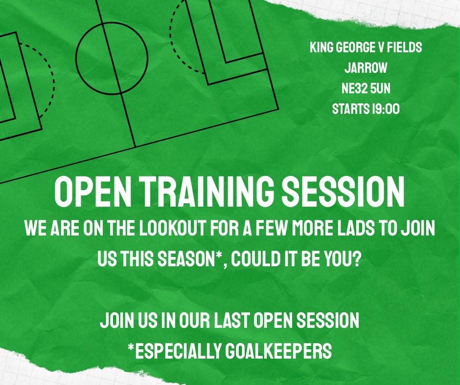 Our last open session before the season gets underway is this Thursday! 

We’re looking for a couple more lads to bolster the ranks. Especially keen on any goalkeepers looking for regular football.

Contact the page if you’re interested