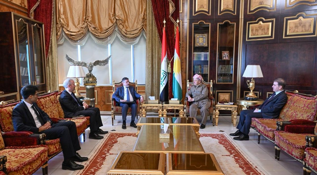 USCGERBIL's tweet image. #CDA Fagin met with @masoudbarzani and @masrourbarzani in Erbil today. He underscored the need for drone attacks in the IKR to stop and for the Iraqi government to hold perpetrators to account. The #CDA stressed the U.S. commitment to our security partnership with the IKR and…