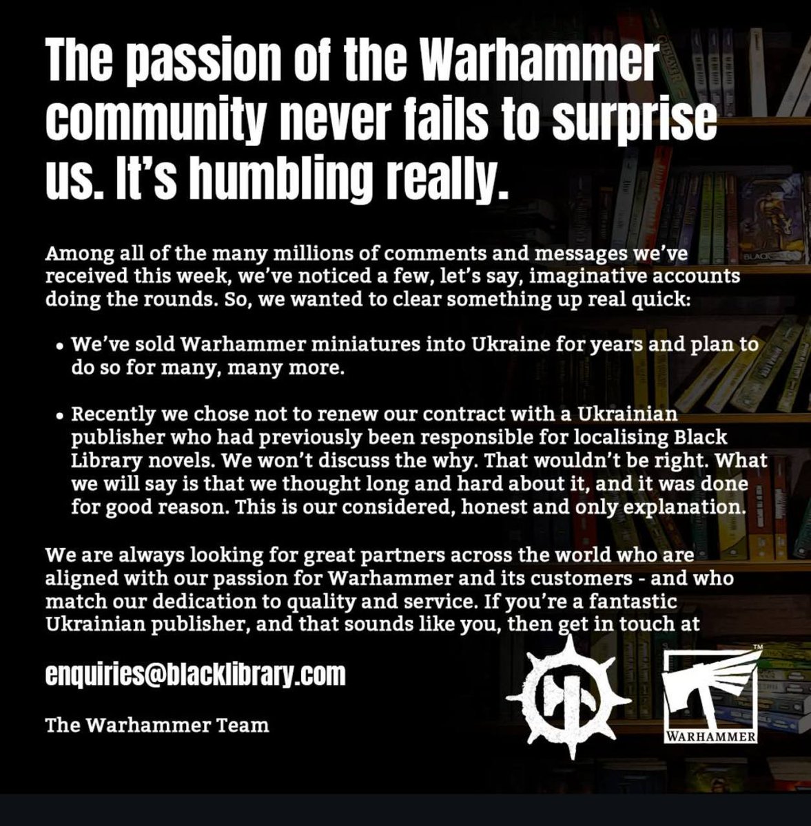 GamewayUA's tweet image. Перекладаючи на просту і зрозумілу мову. Games Workshop відмовилися співпрацювати з українським видавництвом Molfar з політичних, або ідеологічних причин. З відносно позитивного - продовжать продавати свої мініатюри в Україні та відкриті до співпраці з іншим українським…