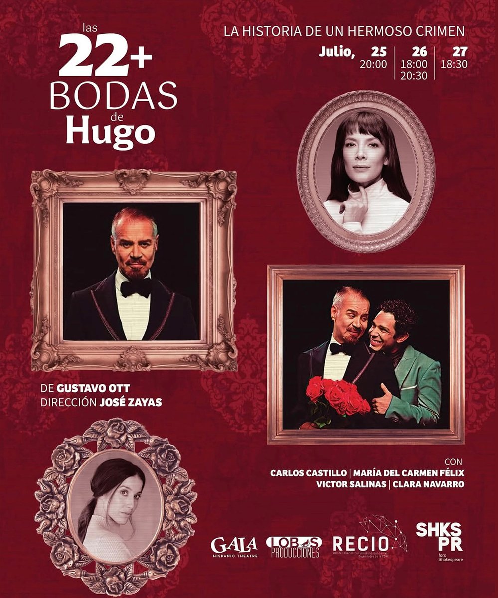 Las 22+ bodas de Hugo / CDMX FORO SHAKESPEARE. “Esta es una historia real sobre un crimen hermoso “ Sólo 4 funciones en Ciudad de México: Viernes 25, Sábado 26 (doble función) y Domingo 26. FORO SHAKESPEARE. Tickets:boletos.shakespeareycia.com/eventperforman…