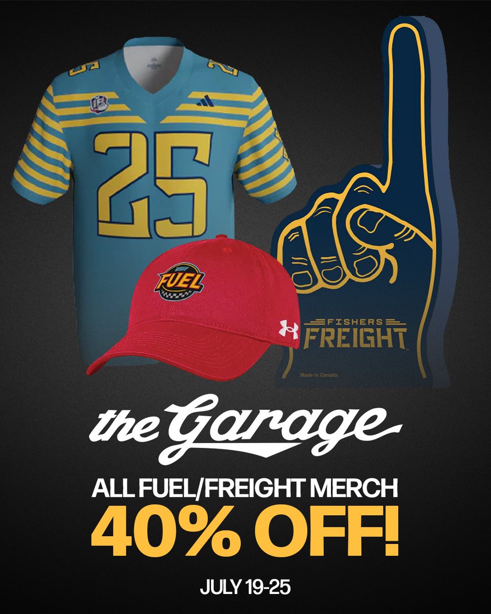 Indy Fuel (@indyfuel) on Twitter photo 🧢🔥 Stock up and save!
All Fuel & Freight merch is 40% OFF at The Garage from July 19–25!
Don’t miss your shot to rep in style 👀 🧢🔥 Stock up and save!
All Fuel & Freight merch is 40% OFF at The Garage from July 19–25!
Don’t miss your shot to rep in style 👀
