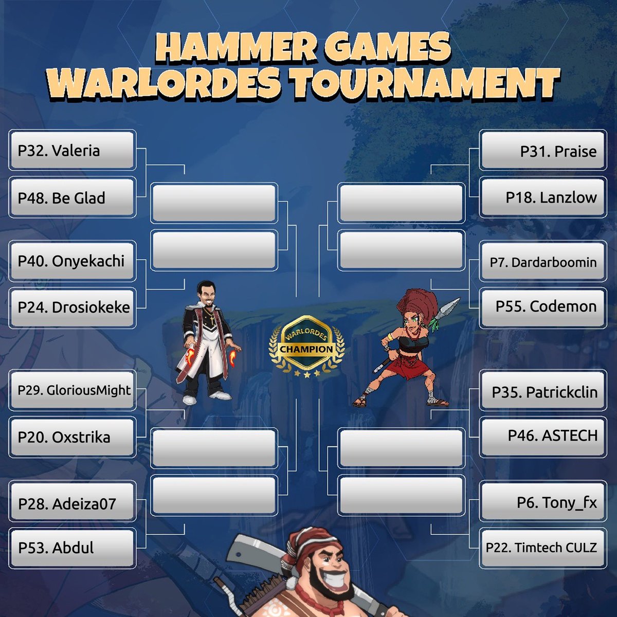 Hammer Games (@hammergameworld) on Twitter photo We’ve battled through the Round of 64 and 32, and only the strongest remain.
Who do you think qualifies for the semi finals tomorrow?
Quarter-finals and Round of 16 games go LIVE today from 5PM WAT. We’ve battled through the Round of 64 and 32, and only the strongest remain.
Who do you think qualifies for the semi finals tomorrow?
Quarter-finals and Round of 16 games go LIVE today from 5PM WAT.