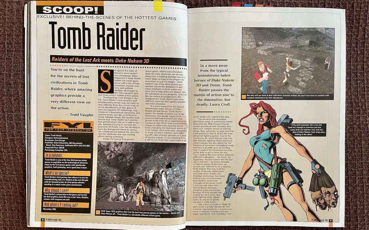 ScottApogee's tweet image. When Tomb Raider came out, it seemed odd to me that several mags compared it to Duke 3D. They were not alike in any meaningful way. Tomb Raider truly stood alone as a new genre.