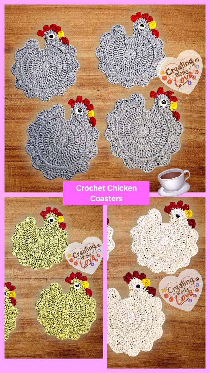 JenniferMacEwe1's tweet image. Crochet chicken coasters #creatingworksoflove #crochet #crochetchickencoasters