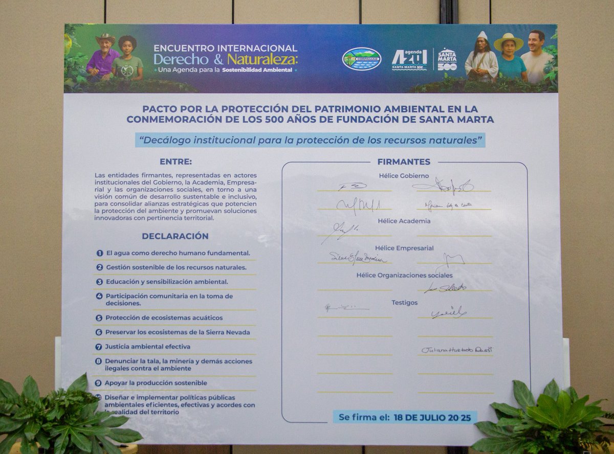 🌿🌊Con la firma del “Pacto por la Protección del Patrimonio Ambiental”, iniciativa liderada por <a href="/CORPAMAG/">CORPAMAG</a>, reafirmamos nuestro compromiso educativo y social con la preservación de la riqueza natural y la biodiversidad de Santa Marta: la ciudad de los 500 años. ✍️♻️

#UMTeCuenta