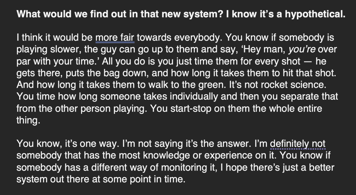 Sean_Zak's tweet image. Chatted with Bryson DeChambeau on slow play today. He called the first two rounds "out of control" and thinks players should be timed on every single shot they take.