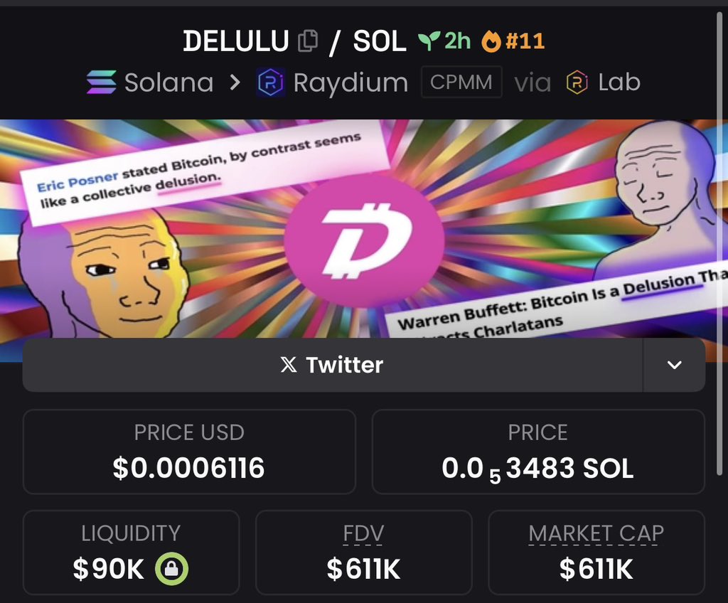 stitchdegen's tweet photo. $DELULU is a clear reminder:
Crypto was never built on logic. It runs on belief , often blind, often delusional.

Bitcoin, Dogecoin, #USELESS , all were once called “delusions.”
But those delusions made history.

$DELULU has no utility, no roadmap, no promises.
Just one bold truth:
Crypto runs on delusion.

It’s not a bug , it’s the core feature.
And sometimes, the most irrational things… fly the highest.

BDWvvvKUS9c3C4Rz1w9tk5uD519CzD2f6n7zBk2Bbonk