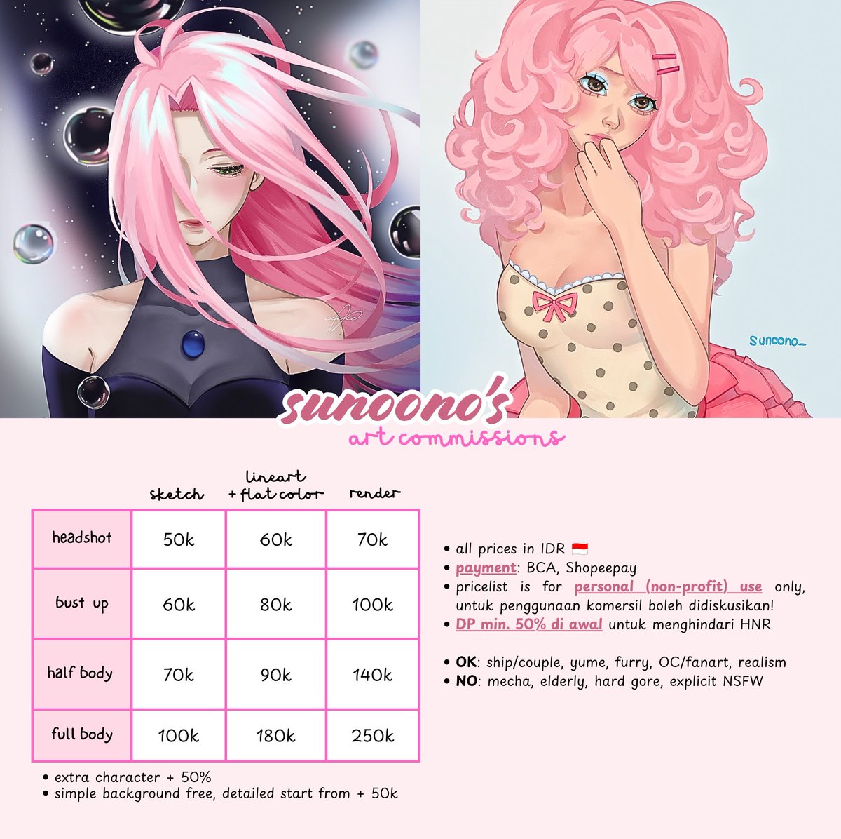sunoono__'s tweet image. art commissions OPENโผ๏ธ โ^. .^โโ
โโโโโโเญจเงโโโโโโ
like & RT appreciated, boleh langsung DM bagi yg tertarik~
#artcommission #zonakaryaid #artidn #artistindonesia