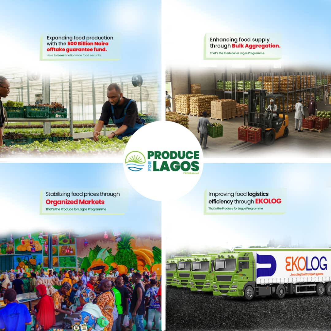 PRODUCE FOR LAGOS: Building a smarter, stronger food system for Nigeria. 

The Produce for Lagos Programme is a holistic initiative aimed at transforming how food is produced, moved, and distributed across the Nation. 

From BULK AGGREGATION that connects smallholder farmers to