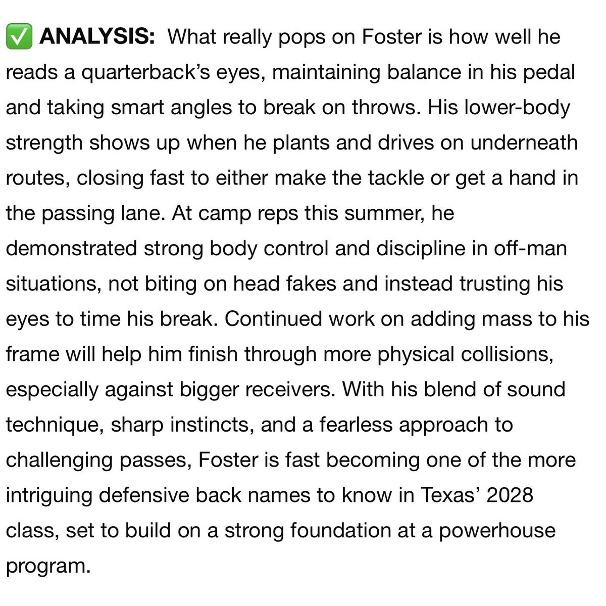 Bodie Foster (@bodiefoster10) on Twitter photo So thankful for <a href="/sixstarfootball/">Six Star Football | PLUS+</a> for another write up. I had a blast and learned a lot at the <a href="/AggieFootball/">Texas A&M Football</a> camp this summer. It’s been awesome to represent my high school at this level.
<a href="/Westlake_Nation/">WestlakeNation</a>
<a href="/whschapsfb/">Westlake Chaps Football</a>
<a href="/whschapsfb/">Westlake Chaps Football</a>
<a href="/CoachTSalazar/">Tony Salazar</a>
<a href="/BaylorMullins/">Baylor Mullins</a> So thankful for <a href="/sixstarfootball/">Six Star Football | PLUS+</a> for another write up. I had a blast and learned a lot at the <a href="/AggieFootball/">Texas A&M Football</a> camp this summer. It’s been awesome to represent my high school at this level.
<a href="/Westlake_Nation/">WestlakeNation</a>
<a href="/whschapsfb/">Westlake Chaps Football</a>
<a href="/whschapsfb/">Westlake Chaps Football</a>
<a href="/CoachTSalazar/">Tony Salazar</a>
<a href="/BaylorMullins/">Baylor Mullins</a>