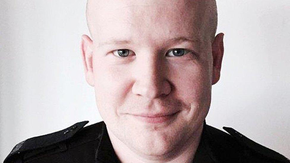 Morbidful's tweet image. When English police officer Adam Koch was stabbed he remarked "A scene from the film Hot Fuzz kept rolling through my mind. It was where policeman Simon Pegg gets stabbed and he says 'It's the most painful thing I've ever experienced.'- It literally is the most painful thing I've…