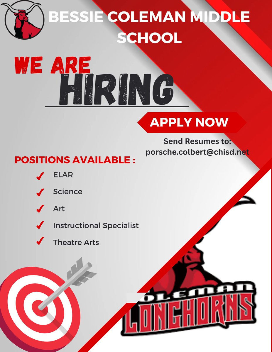 Dr. Colbert (@dr_p_colbert) on Twitter photo Something great is happening at Bessie 🎯 Come be a part of it.
Send resumes to Porsche.colbert@chisd.net Something great is happening at Bessie 🎯 Come be a part of it.
Send resumes to Porsche.colbert@chisd.net