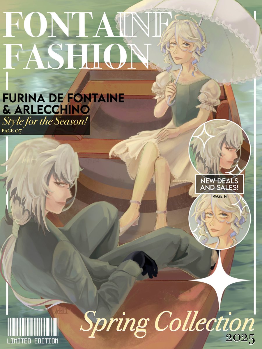 arlellii's tweet image. ⭐️ FONTAINE FASHION front cover 
#ArlefuriWeek2025 #arlefuri
