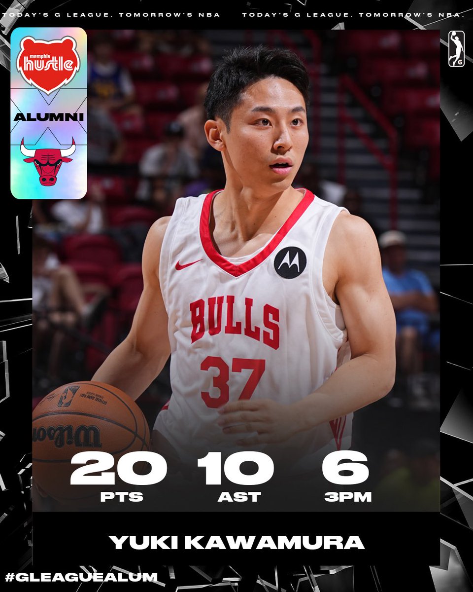 nbagleague's tweet image. 20 PTS 🇯🇵 10 AST 🇯🇵 6 3PM
Yuki Kawamura ended Summer League with a BANG! His huge double-double off the bench propelled the @chicagobulls to victory over the Jazz. #NBASummer