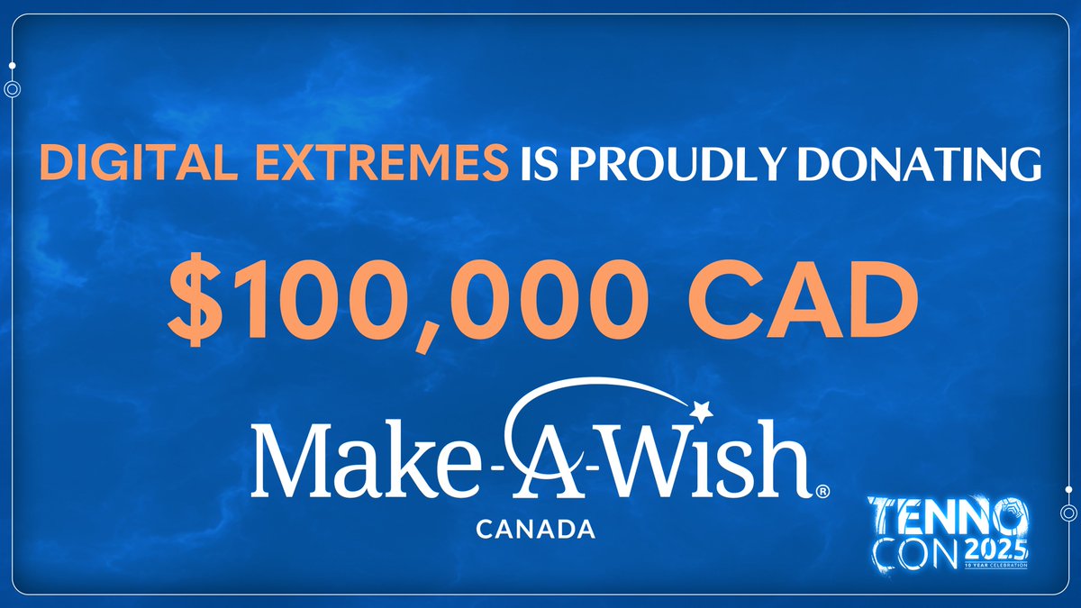 Warframe’s partnership with <a href="/MakeAWishCA/">Make-A-Wish Canada</a> returns for #TennoCon 2025!

Join us in celebrating James Conlin’s journey, our $100K CAD donation, and the Ollie Floof merch supporting this incredible cause. wrfr.me/3Uksp5r