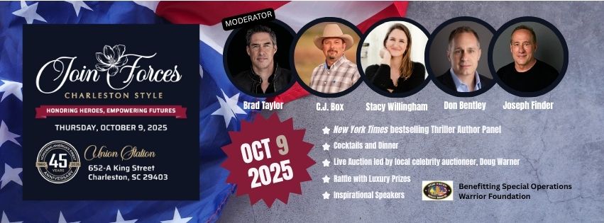 We’re thrilled to announce the return of our author fundraiser in Charleston, now reimagined as JOIN FORCES CHARLESTON STYLE (previously Thrills &amp; Chills) on October 9th, 2025!

This unforgettable evening brings together a dream team of New York Times bestselling thriller writers
