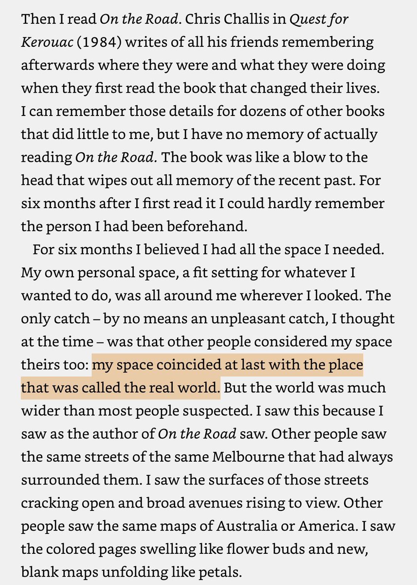 nicoscosc's tweet image. Gerald Murnane recalling his first encounter with Kerouac’s On the Road:
(from his 1986 essay “On the Road to Bendigo”)