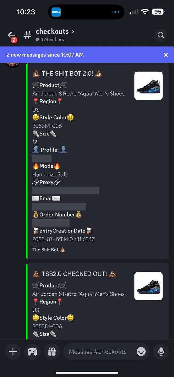 The_Shit_Bot's tweet image. Yo @stsilly10, TSB2.0 💩 just maxed your card and pooped out 2x AJ8 “Aqua” (US12)! 🧱 flip season is coming 🚀 #ShitBotMagic