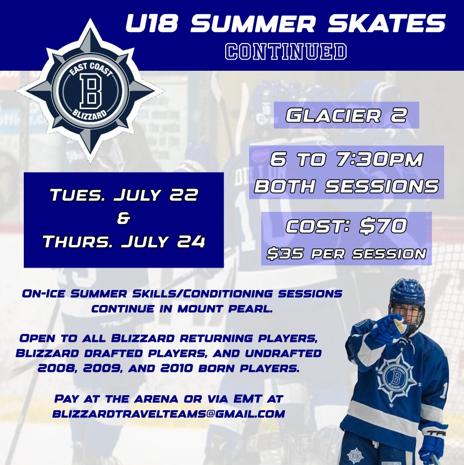 Thanks to all who came out to our Summer Skates last week. We've got more sessions coming up this week... Tuesday and Thursday at Glacier 2. Sign up today, and be ready for training camp in August. #BlizzardWarning 

docs.google.com/forms/d/e/1FAI…