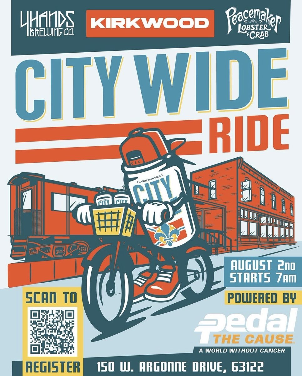 🚴 2 MORE WEEKS until our PTC &amp; 4 Hands City Wide Training Ride on Saturday, 8/2 in Kirkwood. Choose from supported course options for all skill levels, then enjoy the outdoor patio at 4 Hands + Peacemaker Kirkwood with music, food &amp; drinks. REGISTER NOW: bit.ly/3GUMegB