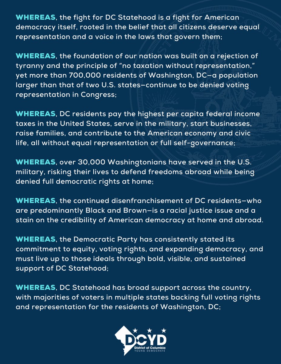 DCYDs's tweet image. In the birthplace of our democracy—Philadelphia—we proudly joined @theyoungdemocrats Convention, where young leaders from across the country passed a resolution in support of DC Statehood.
700k+ American citizens in DC demand & deserve full representation. #DCStatehood #YDA2025