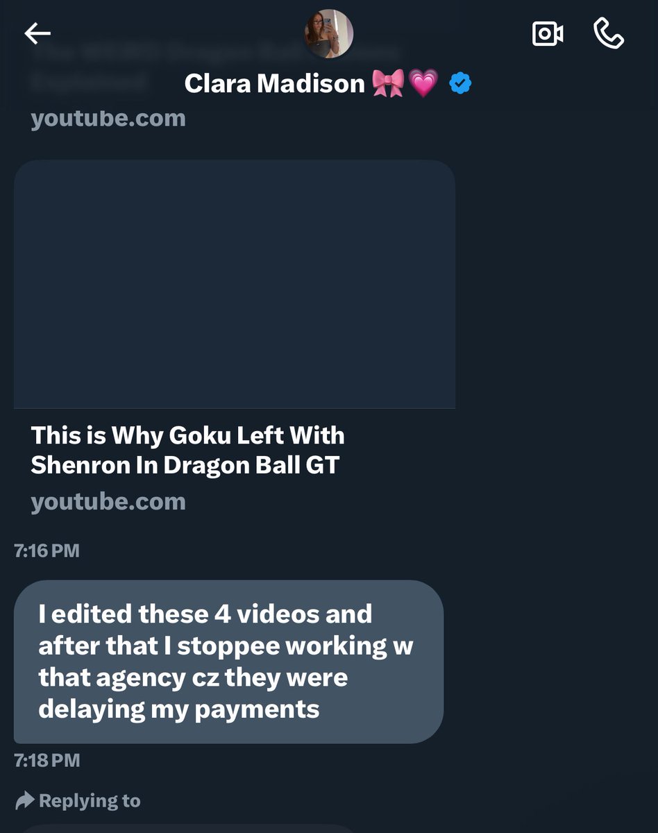 Justin (@justins_den) on Twitter photo I usually don’t do these kinds of posts but maybe this will help someone:
This page <a href="/claraa_madison4/">Clara Madison 🎀💗</a> is taking credit for editing Dragon Ball videos from other channels. (Ex: SmugStick). I can’t speak for other niches but if you are into anime, stay away from her. I usually don’t do these kinds of posts but maybe this will help someone:
This page <a href="/claraa_madison4/">Clara Madison 🎀💗</a> is taking credit for editing Dragon Ball videos from other channels. (Ex: SmugStick). I can’t speak for other niches but if you are into anime, stay away from her.