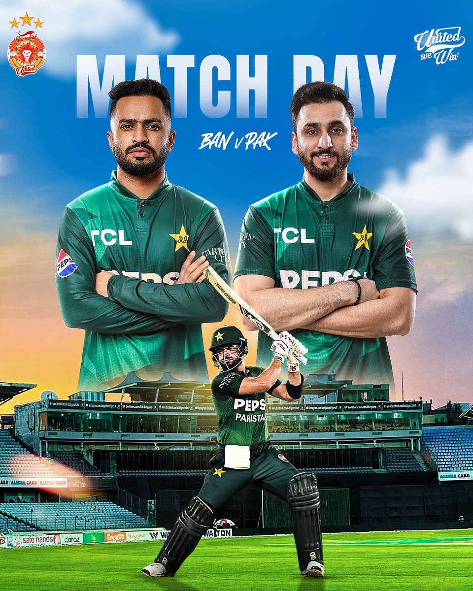 IsbUnited's tweet image. Game day loading… 💚
Wishing team Pakistan all the best as they take on Bangladesh tomorrow!
Let’s bring the roar to their den!
#BANvPAK #UnitedForPakistan #UnitedWeWin