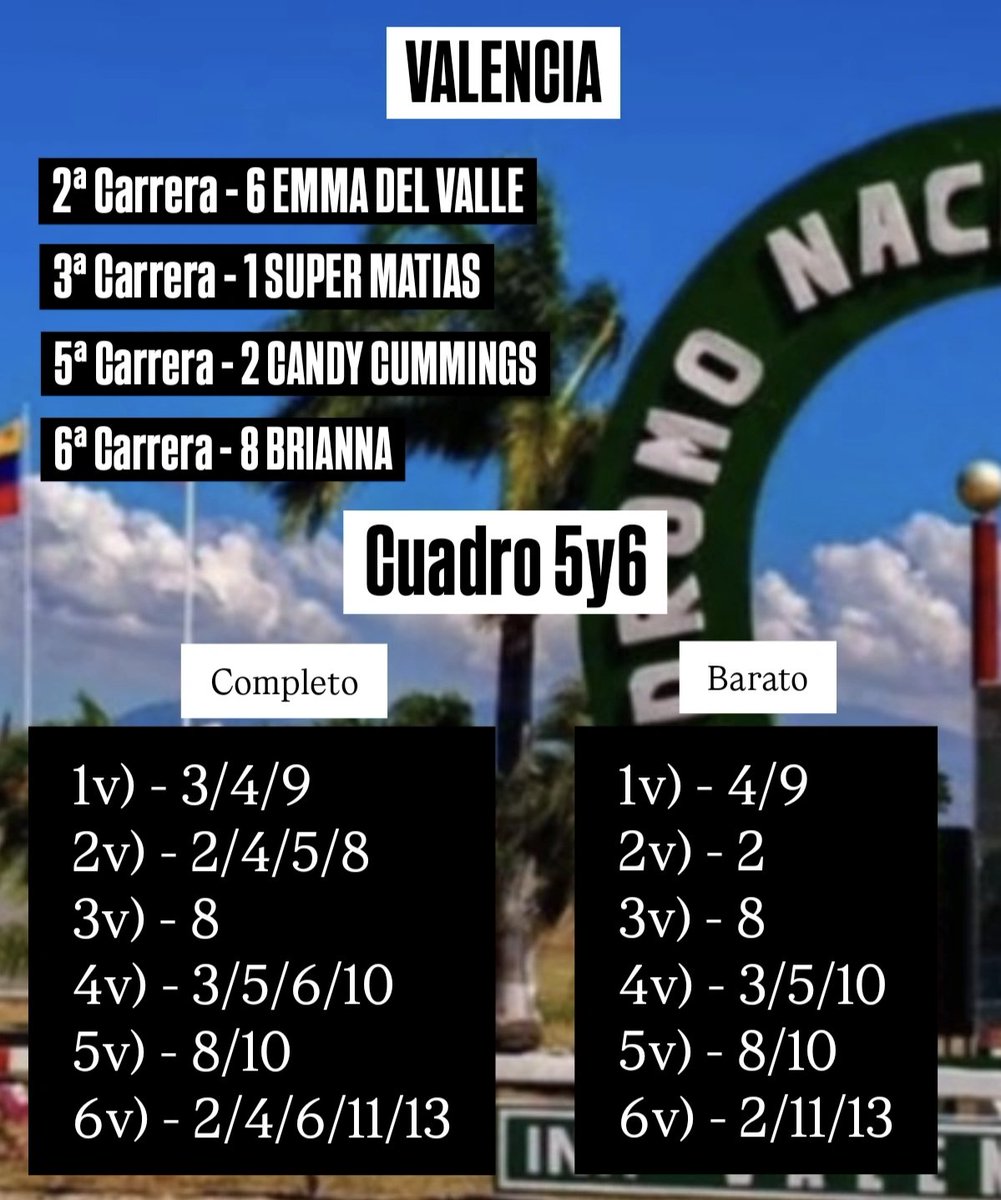 Mis selecciónes para hoy en VALENCIA