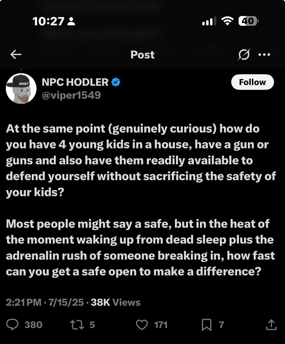 TundraTactica1's tweet image. I came across this question not to long ago and gave a very un-tundra response.
Biometric locks with a mechanical or key backup! They work outstandingly well and allow you to secure a ready to go firearm safely and securely even around kids.
Safest thing to do is get the…