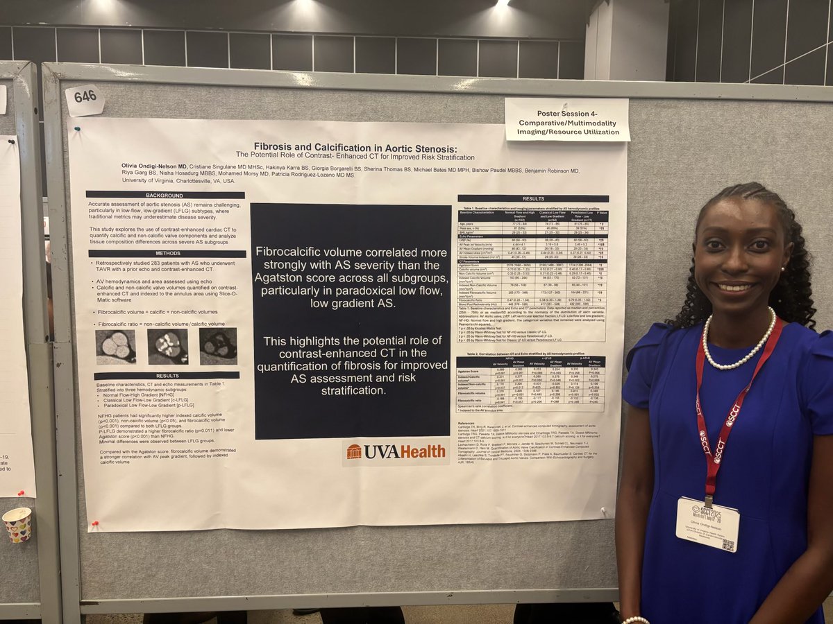 PRodriguezMD's tweet image. So proud of my team for presenting our work on contrast-enhanced CT in aortic stenosis: Assessment of Fibrocalcific Remodeling and Correlation with Echocardiographic Parameters. Exciting science and even better teamwork! 👏🫀 #SCCT2025 #yesCCT @Heart_SCCT @UVA @CardioUva…