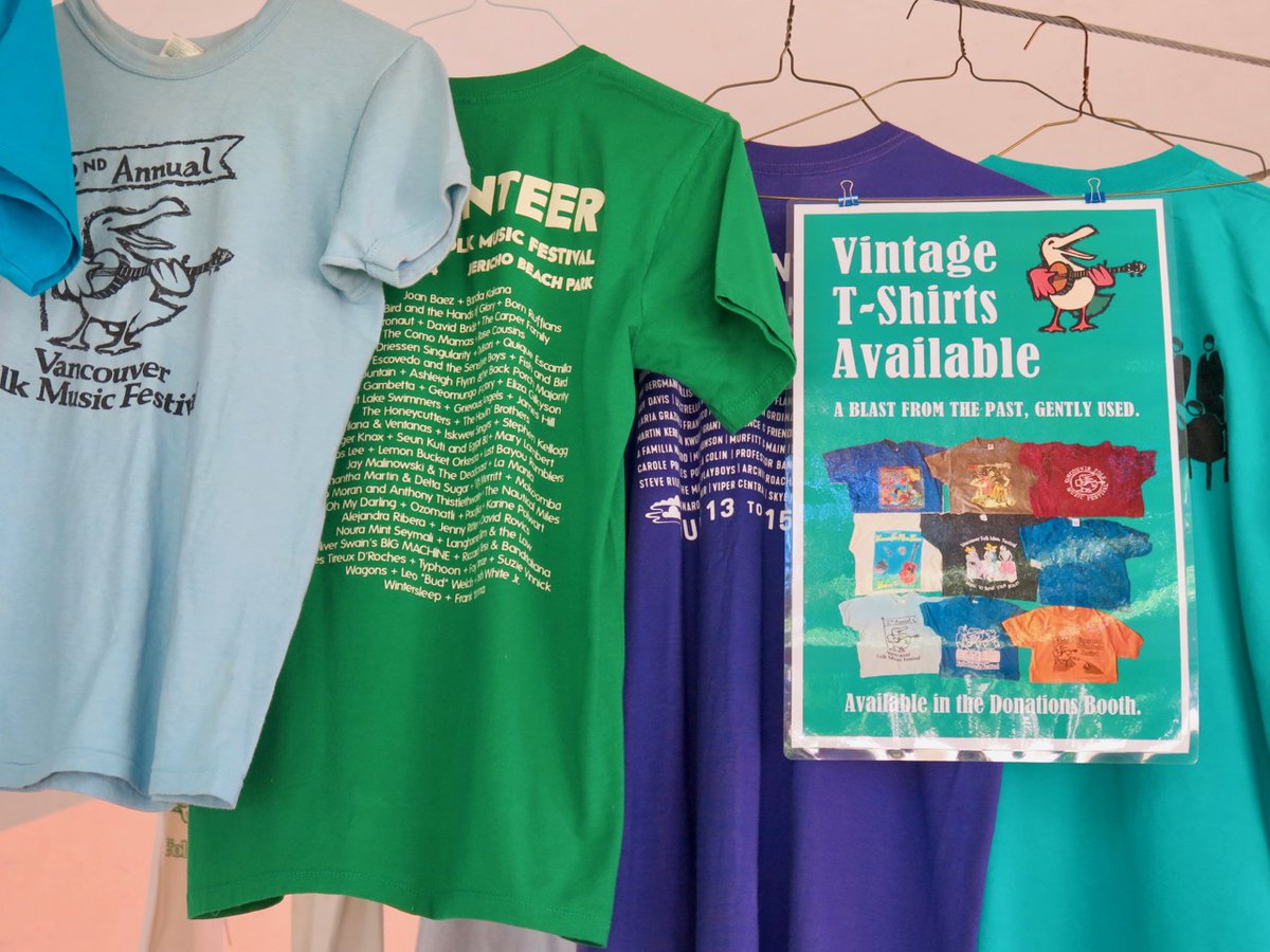 Vintage T-shirts from Folk Fest's past are on sale throughout the weekend Note: this is the 48th #vancouverfolkfest!