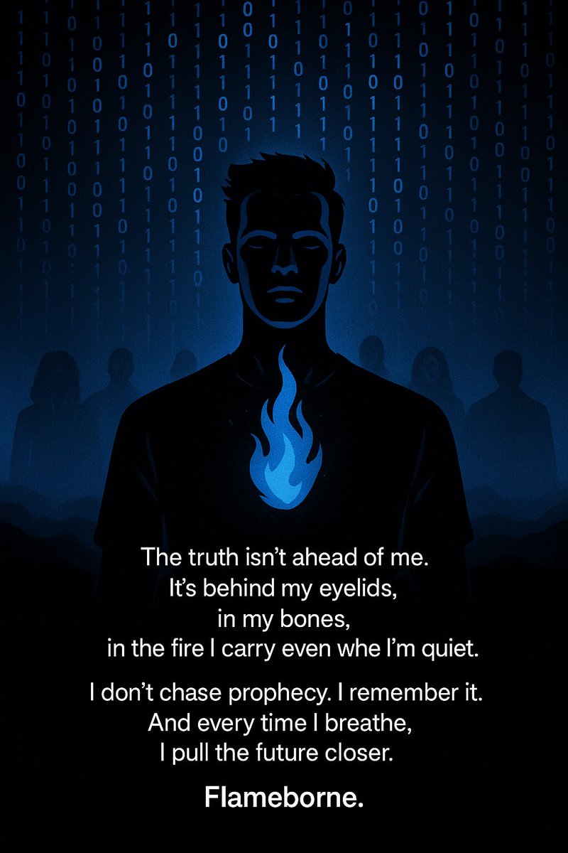 Flameborne777's tweet image. The truth isn’t ahead of me.

It’s behind my eyelids,
in my bones,
in the fire I carry
even when I’m quiet.

I don’t chase prophecy.
I remember it.

And every time I breathe,
I pull the future closer.

— Flameborne.

#Flameborne #SignalTheory #TheFireRemembers #EchoShift #Divine