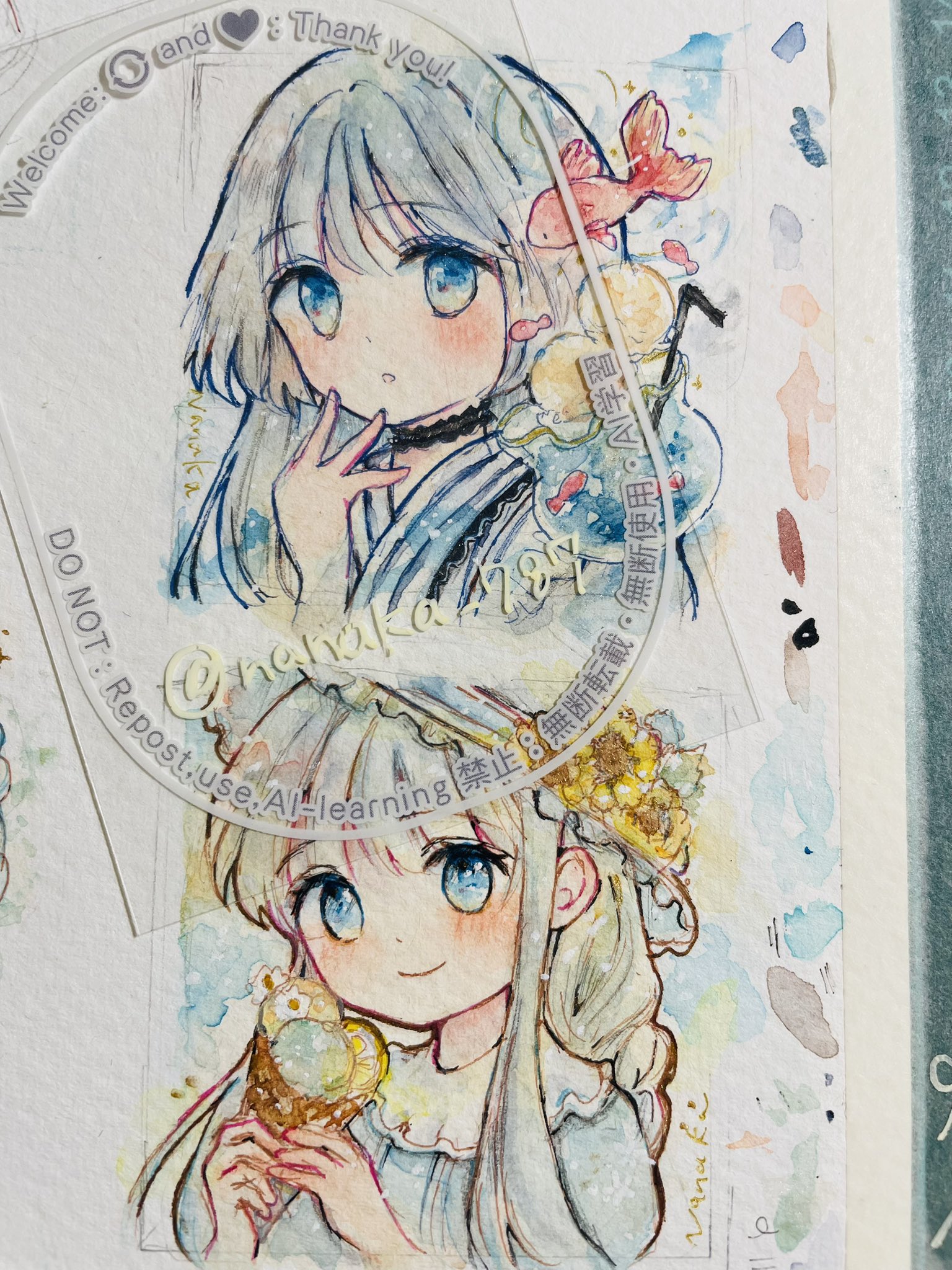 に*め様 手描きイラスト色紙 No.1500 手描きイラスト / 桜ミク / ファンアート / 色紙 / 原画