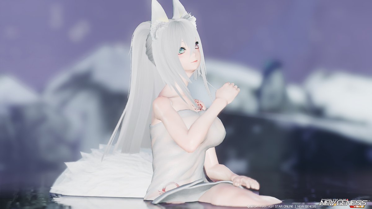 #メンテの日じゃないけどssを貼る  #PSO2NGS  #PSO2NGS_SS
やっとテルマカリス手に入ったのでクヴァリス温泉で久々にSS〜