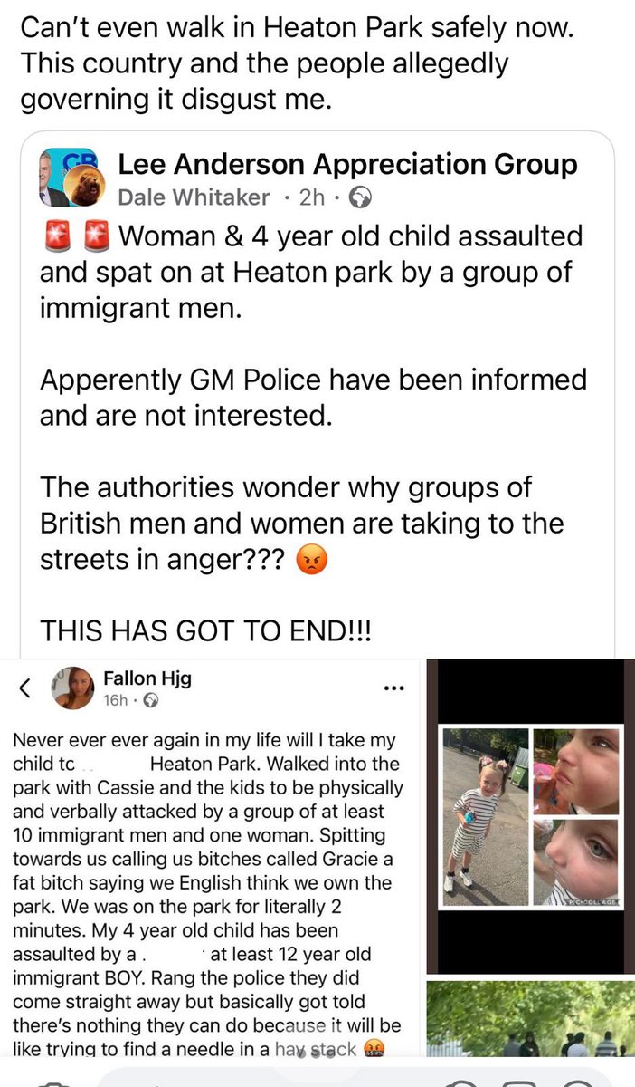 Every Single Migrant Has To Go

A woman and a FOUR YEAR OLD CHILD were attacked and spat at by disgusting migrants 

The horrific ordeal happened in Heaton Park, North Manchester
