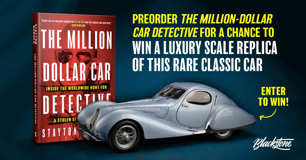 GIVEAWAY ALERT! Preorder the @CarandDriver top pick #THEMILLIONDOLLARCARDETECTIVE by @usatoday bestselling author @StaytonBonner (Pub: 8/26) &amp; enter to win a luxury Scale Replica 1938 Talbot-Lago T150C-SS Teardrop coupe!

SHOP blackstonepublishing.com/products/book-…
ENTER blackstonepublishing.com/pages/the-mill…