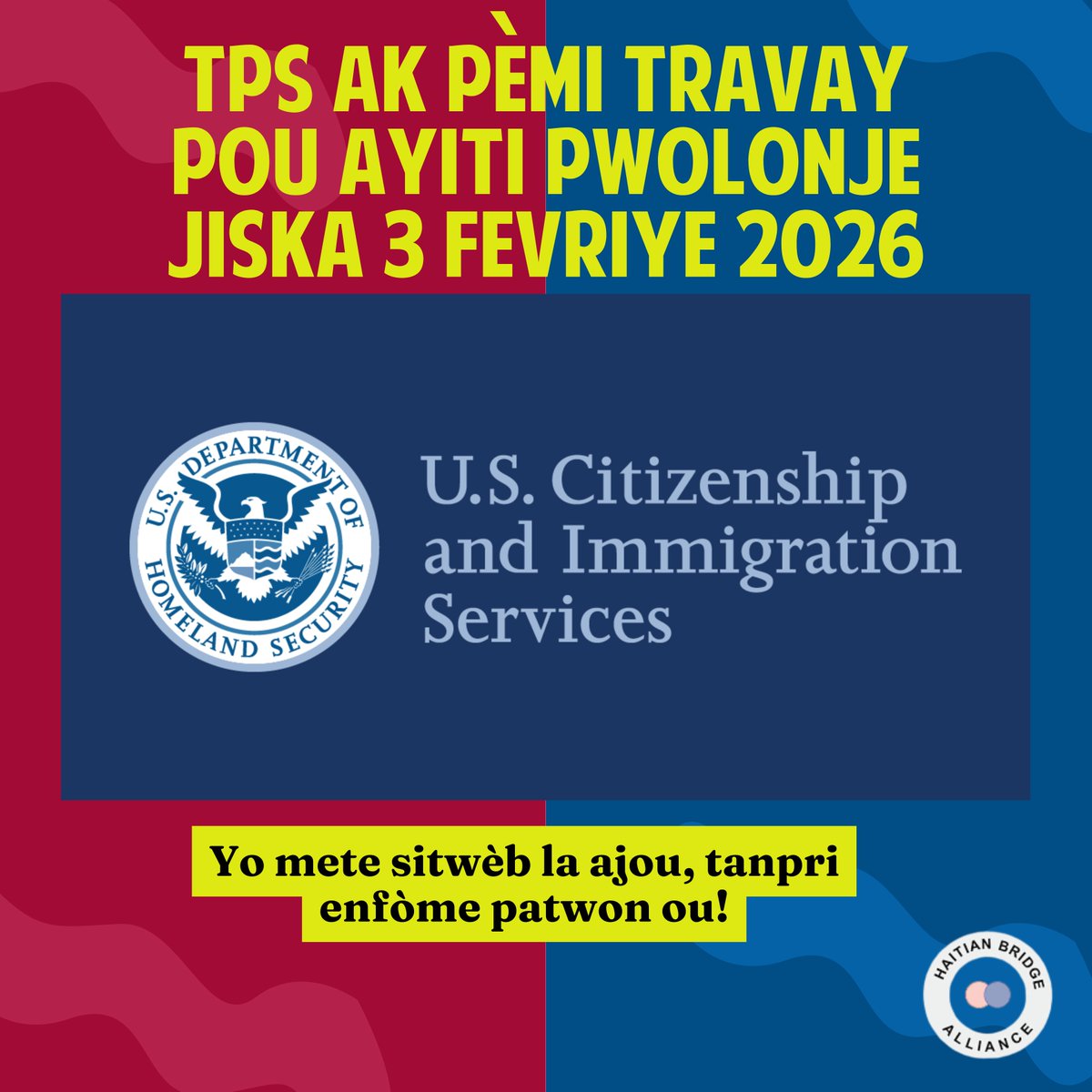 Following the federal judge's ruling on July 1st in the case HECA v. Trump, USCIS has updated its website to indicate that TPS and work permits for Haiti are now valid and automatically extended until February 3, 2026. Inform your employers today: uscis.gov/humanitarian/t…
