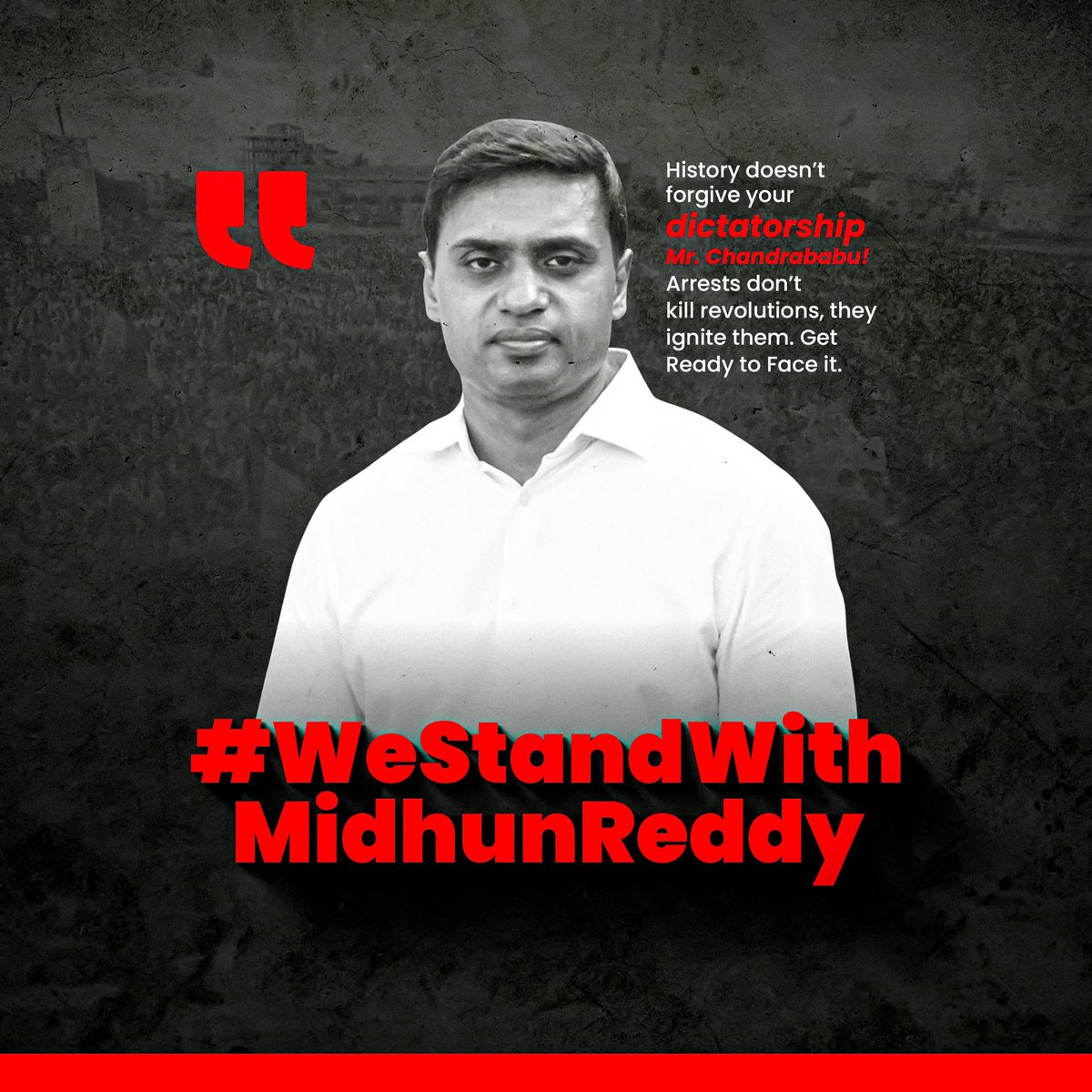 StudentsYsrcp's tweet photo. History doesn’t forgive your dictatorship Mr. @ncbn! Arrests don’t kill revolutions, they ignite them. Get Ready to Face it. 

#WeStandWithMidhunAnna 
#westandwithmidhunreddy https://t.co/5qUoN2WiCz