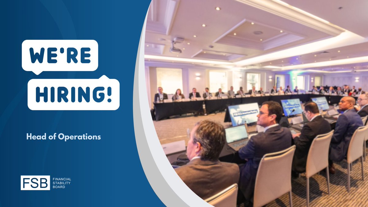 FinStbBoard's tweet image. 📢 We’re hiring a Head of Operations to develop & manage the FSB Secretariat office, incl. organising support services within the Secretariat & actively ensuring effective processes in support of our membership and meetings.
📅 Apply by 5 August bit.ly/44Ounjq